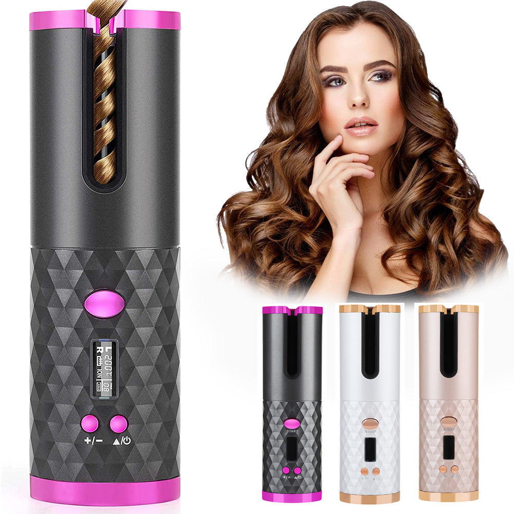 Rechargeable Automatic Hair Curler Women Portable Hair Curling Iron Lcd Display Ceramic Curly Rotating Curling Wave Stye